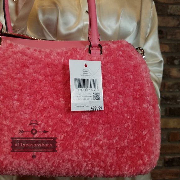 Kate Spade MIMI Medium Faux Fur Pomegranate Smooth Leather Satchel Hand Bag PINK - Picture 6 of 10